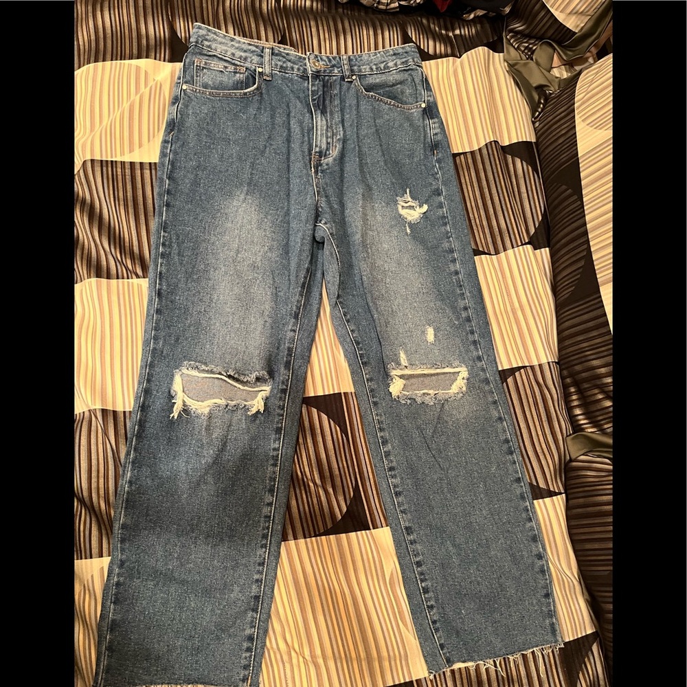 COTTON ON Womens Straight Leg Jeans High Rise Distressed Ankle Length 6